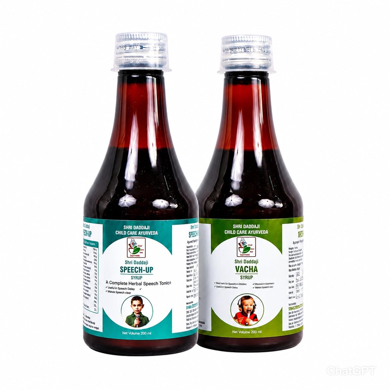 Shri Daddaji Child Care Ayurveda Speech-Up Syrup and Vacha Syrup Combo, 200ml Each, Herbal Supplement for Children, Pack of 2