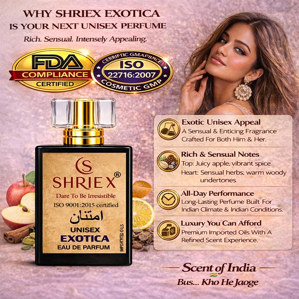 Shriex Exotica Eau de Parfum, 50ml, Unisex Fragrance for Men and Women - front view