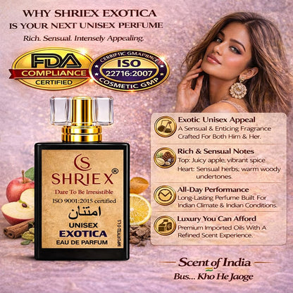 Shriex Exotica Eau de Parfum, 50ml, Unisex Fragrance for Men and Women - front view