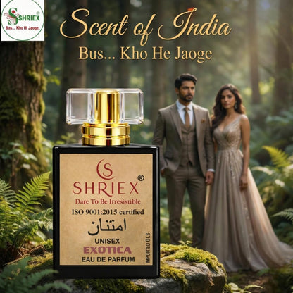 Shriex Exotica Eau de Parfum, 50ml, Unisex Fragrance for Men and Women - label detail