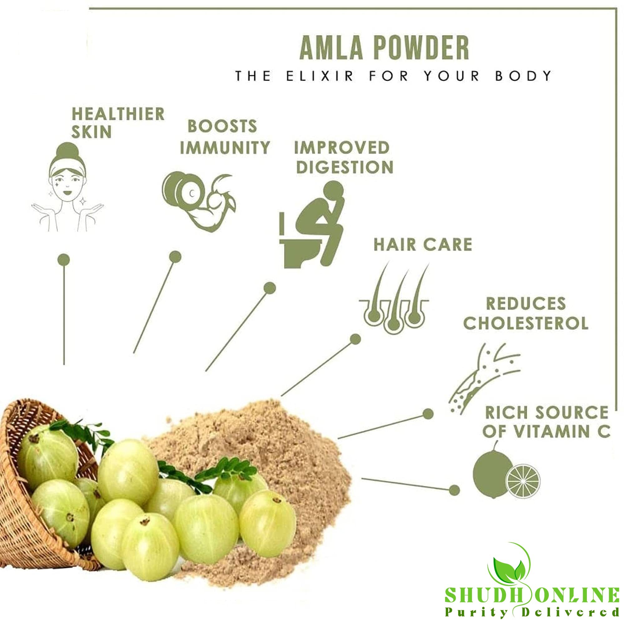 Shudh Online Dry Amla Pieces, Dried Indian Gooseberry, Whole, No Additives, Edible Fruit - back view