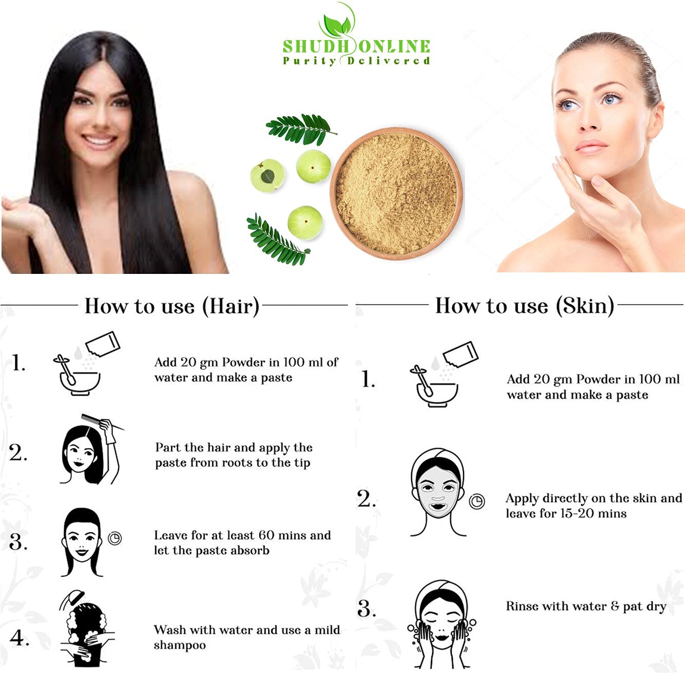 Shudh Online Dry Amla Pieces, Dried Indian Gooseberry, Whole, No Additives, Edible Fruit - packaging