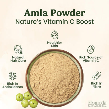 Shudh Online Organic Amla Powder, Seedless Gooseberry Fruit Churna, Edible and for Hair Care - front view