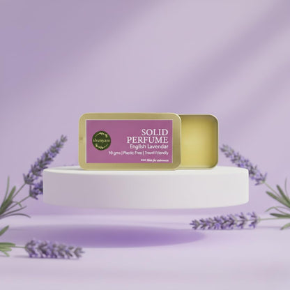 Shunyam Natural Solid Perfume, Alcohol-Free Unisex Fragrance, Shea Butter, Sliding Tin, 10g - front view