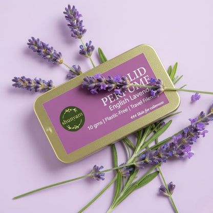Shunyam Natural Solid Perfume, Alcohol-Free Unisex Fragrance, Shea Butter, Sliding Tin, 10g - back view