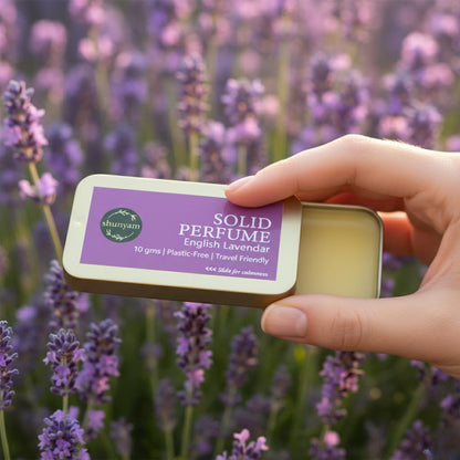 Shunyam Natural Solid Perfume, Alcohol-Free Unisex Fragrance, Shea Butter, Sliding Tin, 10g - label detail