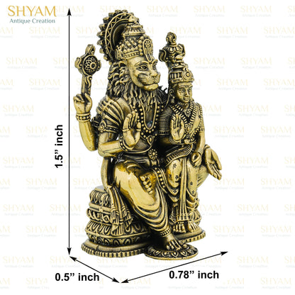 Shyam Antique Creation Brass Lord Narasimha with Maa Lakshmi Figurine, 1.5 Inch, Antique Gold Finish, Collectible Idol for Ho