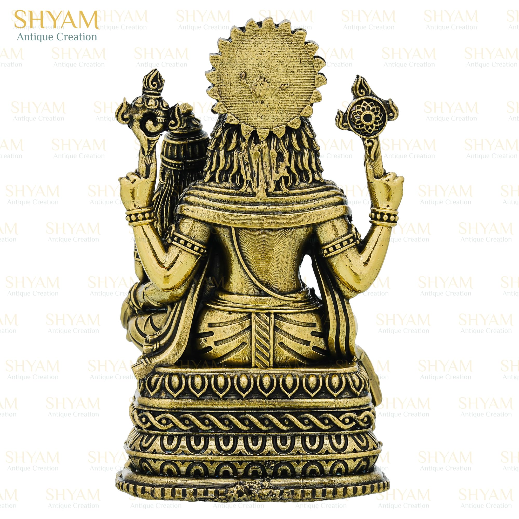 Shyam Antique Creation Brass Lord Narasimha with Maa Lakshmi Figurine, 1.5 Inch, Antique Gold Finish, Collectible Idol for Ho