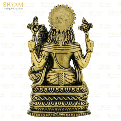 Shyam Antique Creation Brass Lord Narasimha with Maa Lakshmi Figurine, 1.5 Inch, Antique Gold Finish, Collectible Idol for Ho
