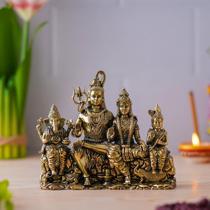 Shyam Antique Creation Brass Shiva Family Idol, 1.5 Inch, Antique Finish Figurine for Car Dashboard or Home Temple