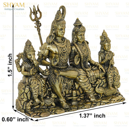 Shyam Antique Creation Brass Shiva Family Idol, 1.5 Inch, Antique Finish Figurine for Car Dashboard or Home Temple - front vi