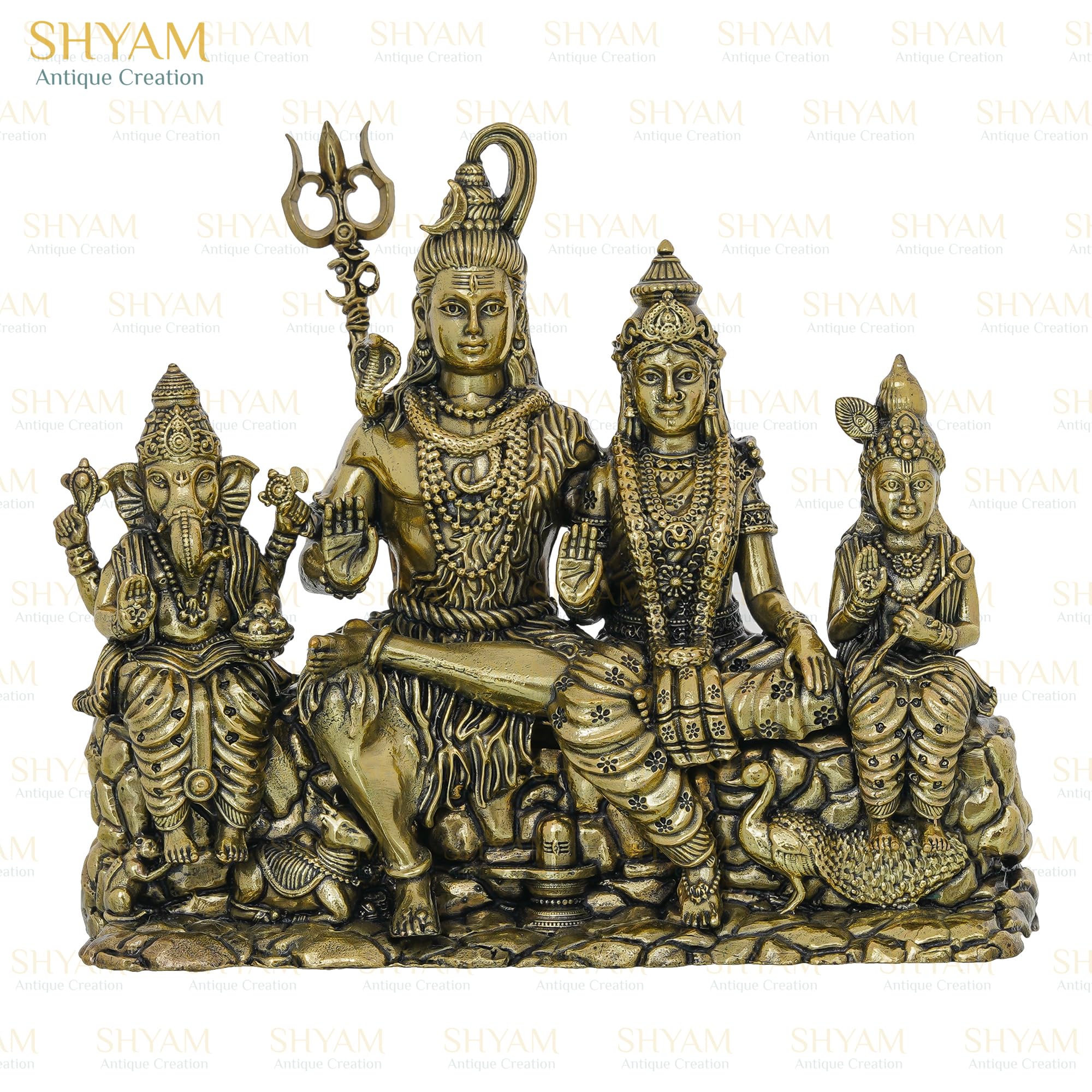 Shyam Antique Creation Brass Shiva Family Idol, 1.5 Inch, Antique Finish Figurine for Car Dashboard or Home Temple - back vie