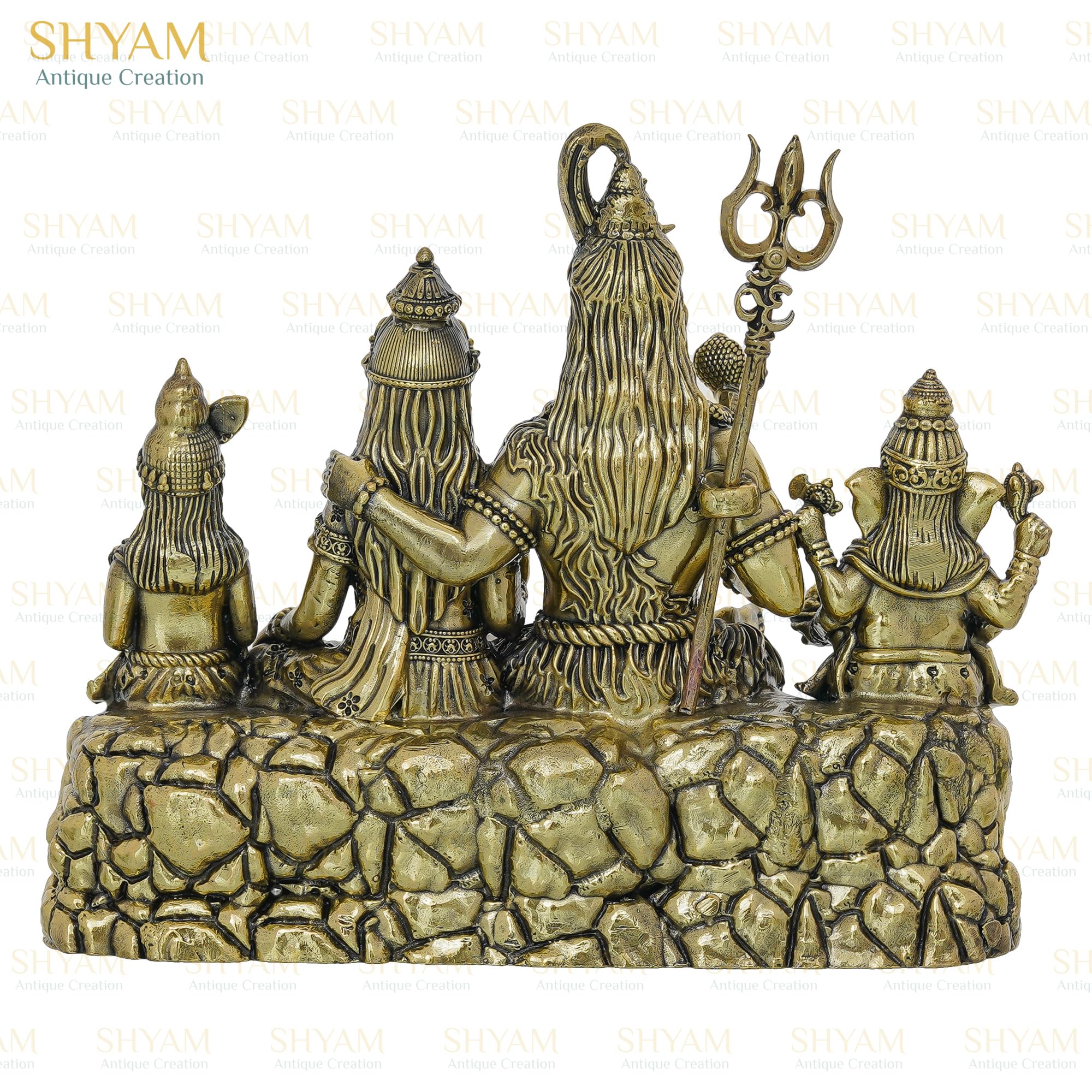 Shyam Antique Creation Brass Shiva Family Idol, 1.5 Inch, Antique Finish Figurine for Car Dashboard or Home Temple - label de