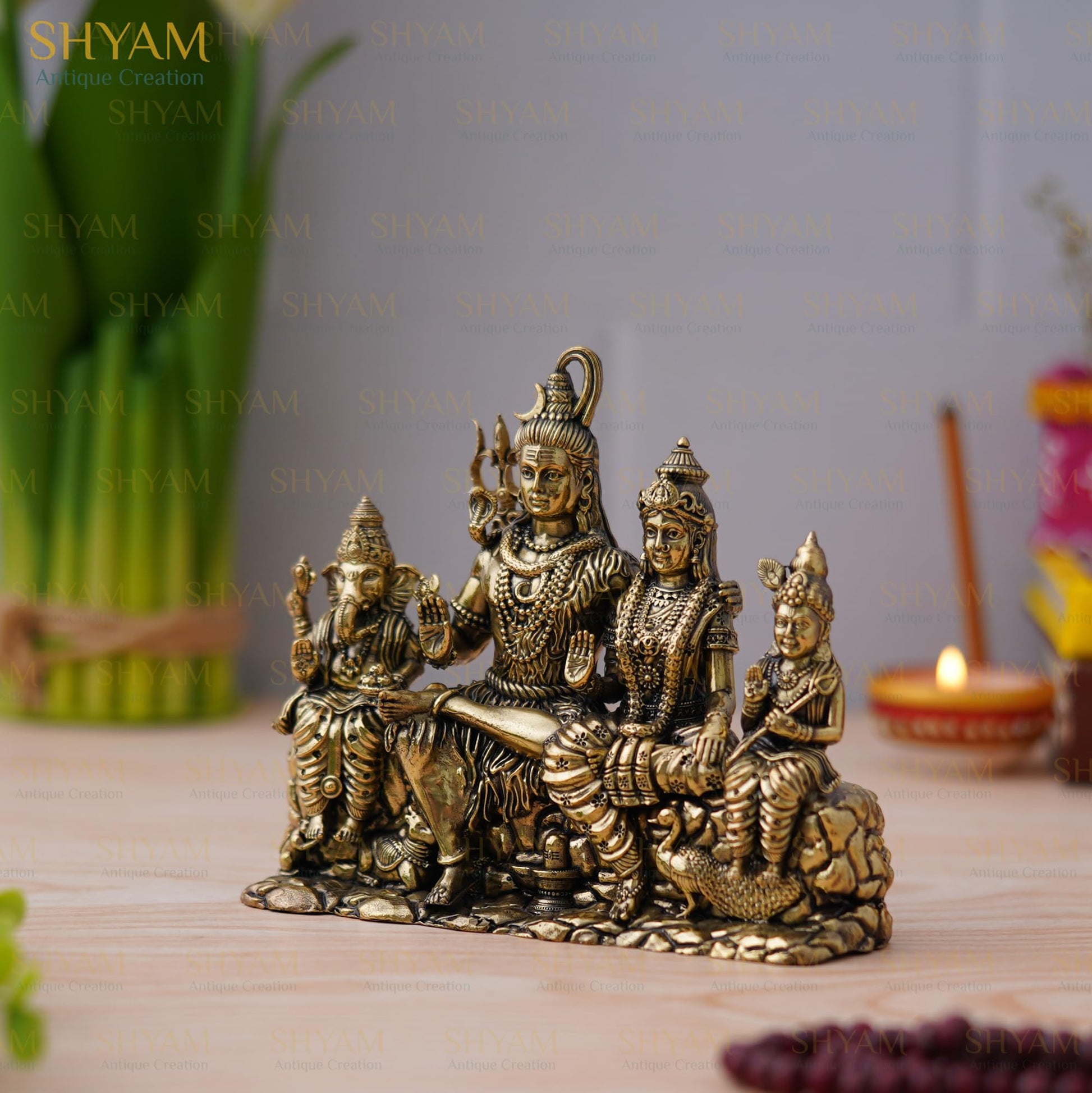 Shyam Antique Creation Brass Shiva Family Idol, 1.5 Inch, Antique Finish Figurine for Car Dashboard or Home Temple - ingredie