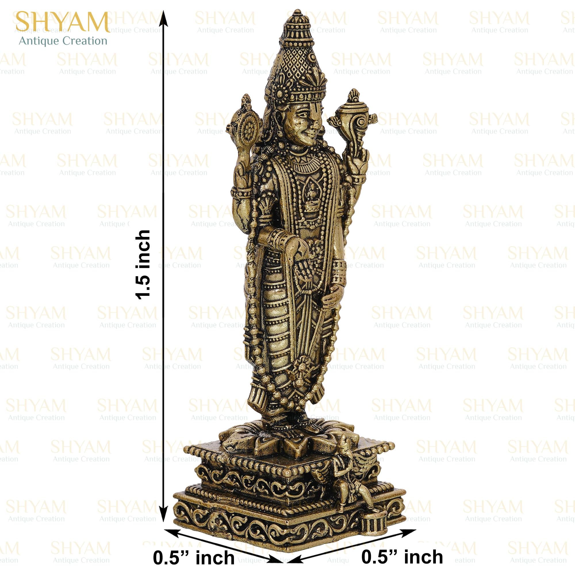 Shyam Antique Creation Brass Tirupati Balaji Murti, 1.5 Inch, Standing Lord Venkateshwara Figurine for Home Temple Decor - fr