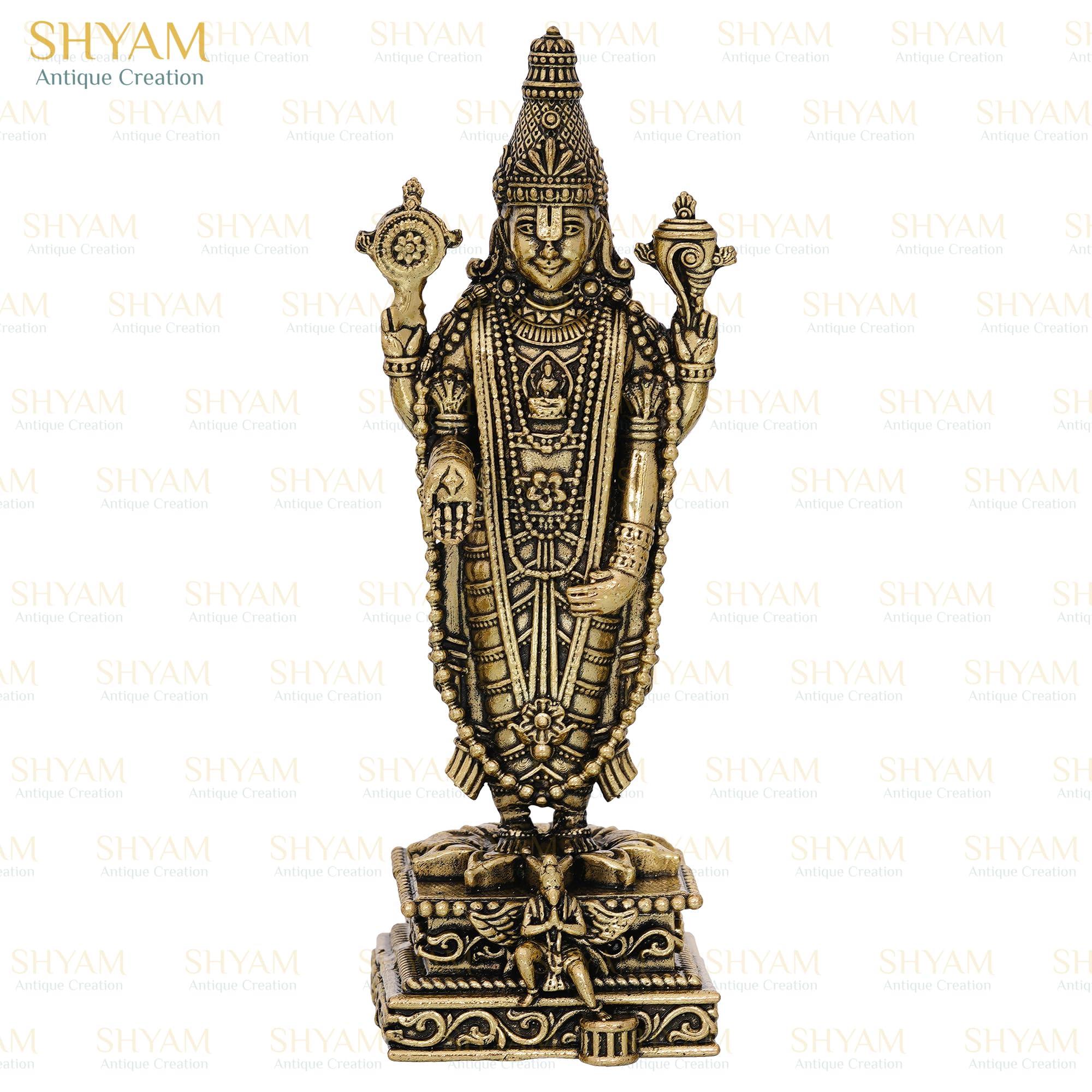Shyam Antique Creation Brass Tirupati Balaji Murti, 1.5 Inch, Standing Lord Venkateshwara Figurine for Home Temple Decor - ba