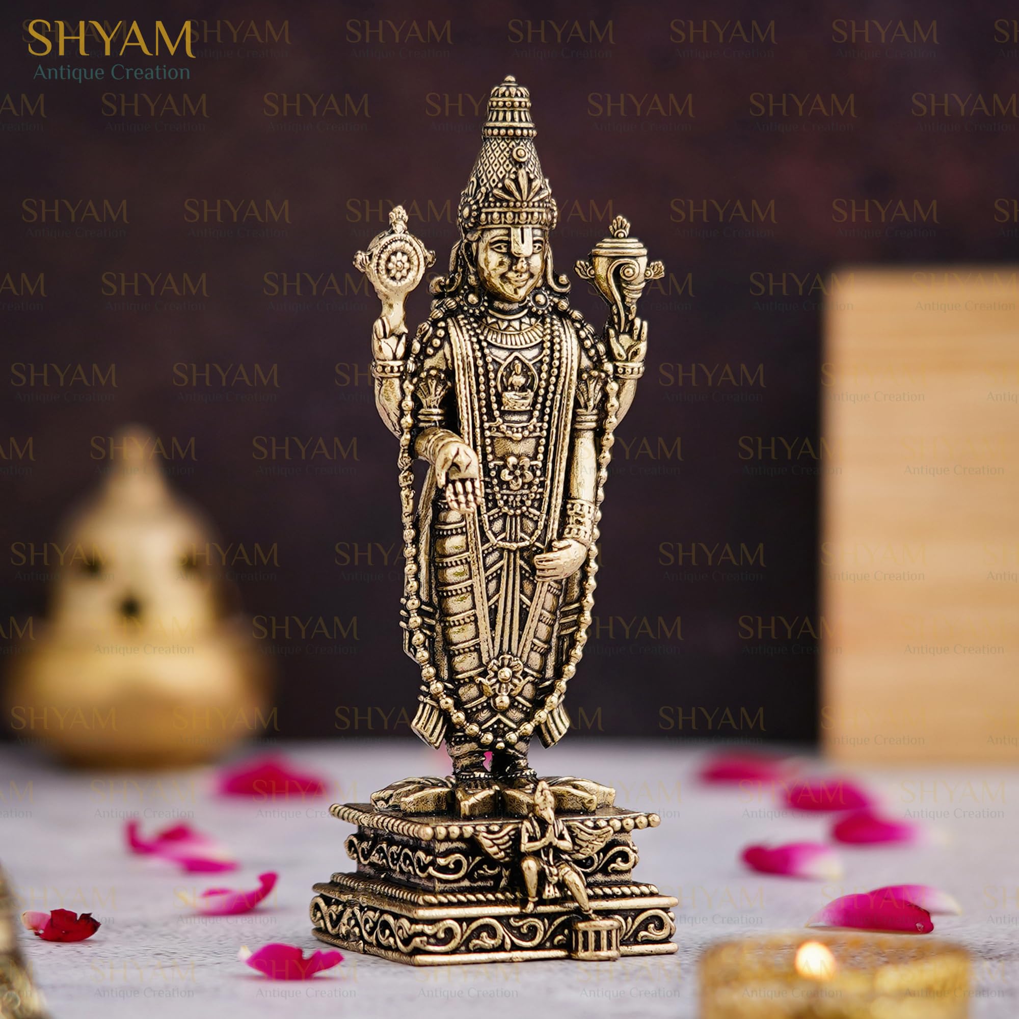 Shyam Antique Creation Brass Tirupati Balaji Murti, 1.5 Inch, Standing Lord Venkateshwara Figurine for Home Temple Decor - in