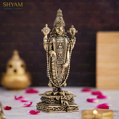 Shyam Antique Creation Brass Tirupati Balaji Murti, 1.5 Inch, Standing Lord Venkateshwara Figurine for Home Temple Decor - in