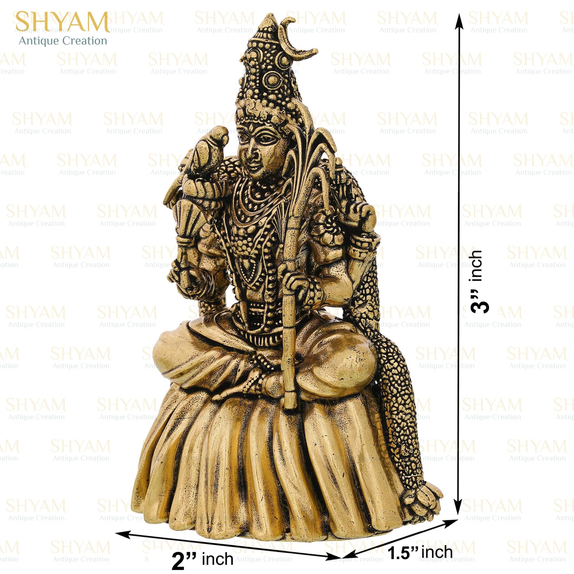Shyam Antique Creation Brass Tripura Sundari Statue, 3 Inch, Gold Finish Hindu Goddess Idol for Temple Puja and Home Decor -