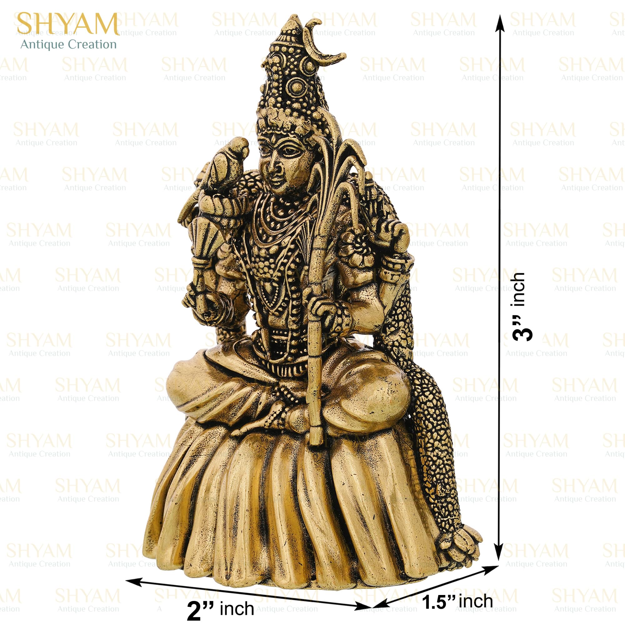 Shyam Antique Creation Brass Tripura Sundari Statue, 3 Inch, Gold Finish Hindu Goddess Idol for Temple Puja and Home Decor -