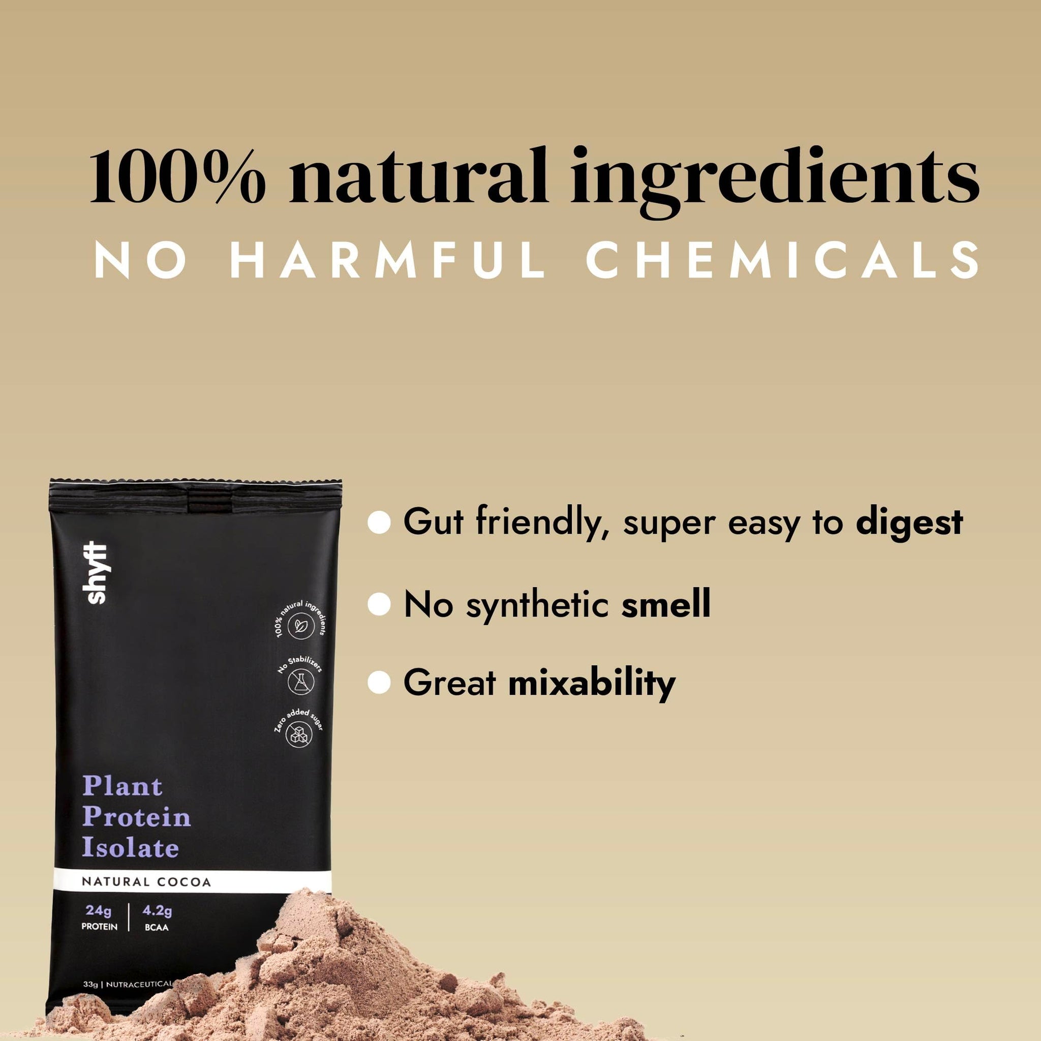 Shyft Plant Protein Isolate Pea Rice Powder, 24g Protein, 4.2g BCAA, No Added Sugar - label detail (10)