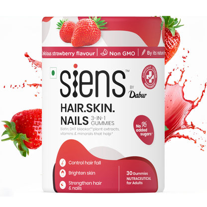 Siens By Dabur Hair, Skin & Nails (3 in 1 Gummies) - 30 pieces | Enriched with Biotin, DHT Blocker, Plant Extracts, Vitamins