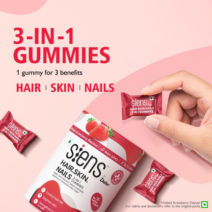 Siens By Dabur Hair, Skin & Nails (3 in 1 Gummies) - 30 pieces | Enriched with Biotin, DHT Blocker, Plant Extracts, Vitamins 
