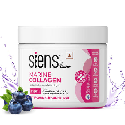 Siens By Dabur Hydrolyzed Marine Collagen Powder, 100g, Blueberry Lavender Flavor, Nutritional Supplement