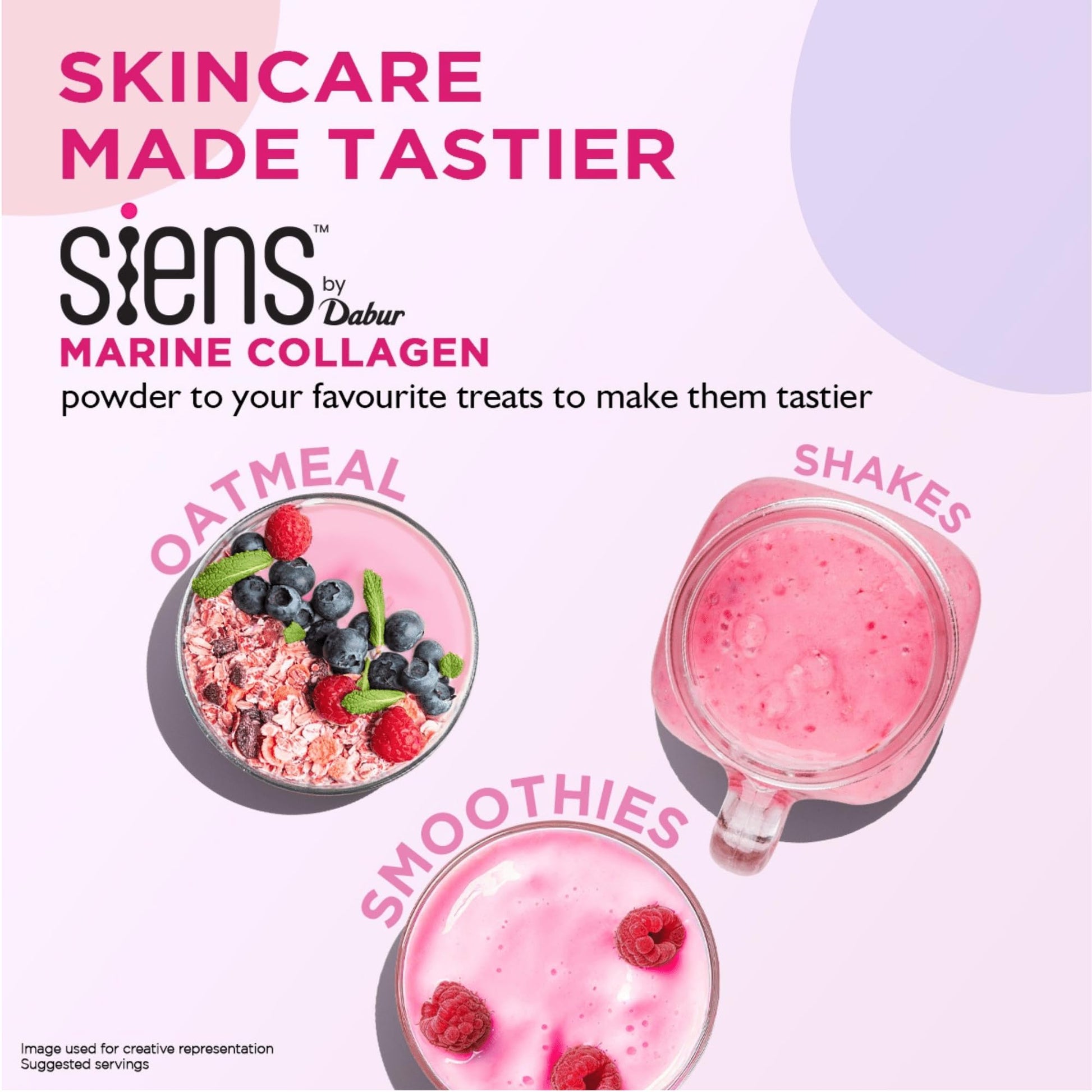 Siens By Dabur Hydrolyzed Marine Collagen Powder, 100g, Blueberry Lavender Flavor, Nutritional Supplement - in use