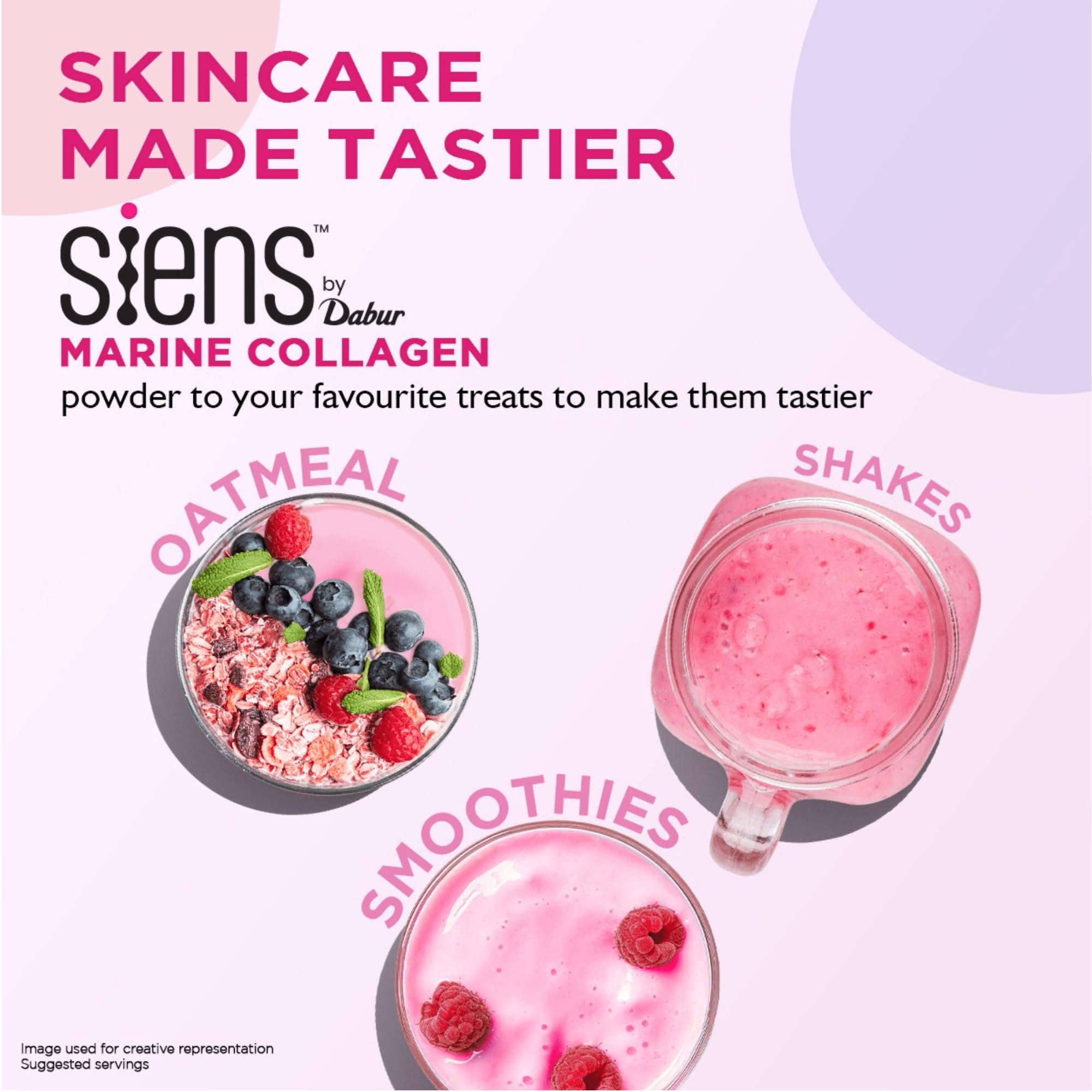 Siens By Dabur Hydrolyzed Marine Collagen Powder, 100g, Blueberry Lavender Flavor, Nutritional Supplement - in use