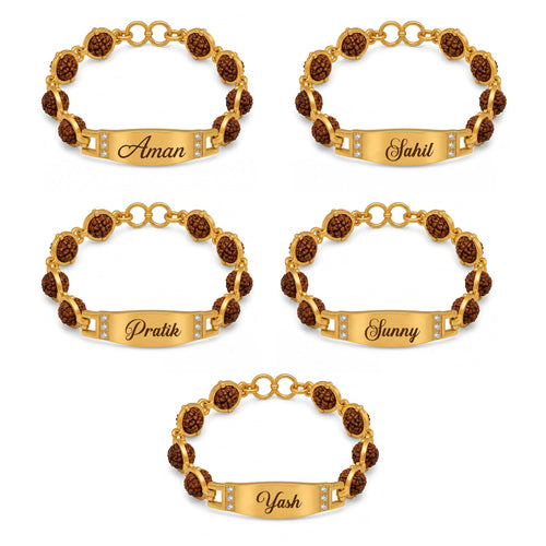 Signature Rudraksh Personalized Rakhi for Brother | Custom Name Engraved Gold Stainless Steel Rudraksha Bracelet Rakhi | Raks