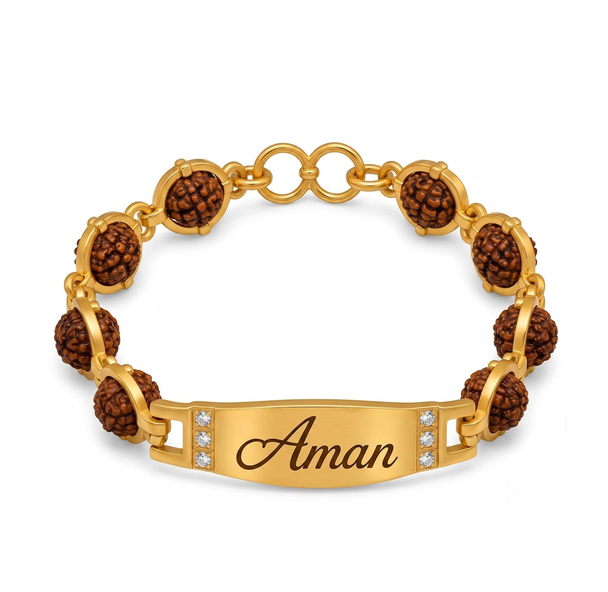 Signature Rudraksh Personalized Rakhi for Brother | Custom Name Engraved Gold Stainless Steel Rudraksha Bracelet Rakhi | Raks
