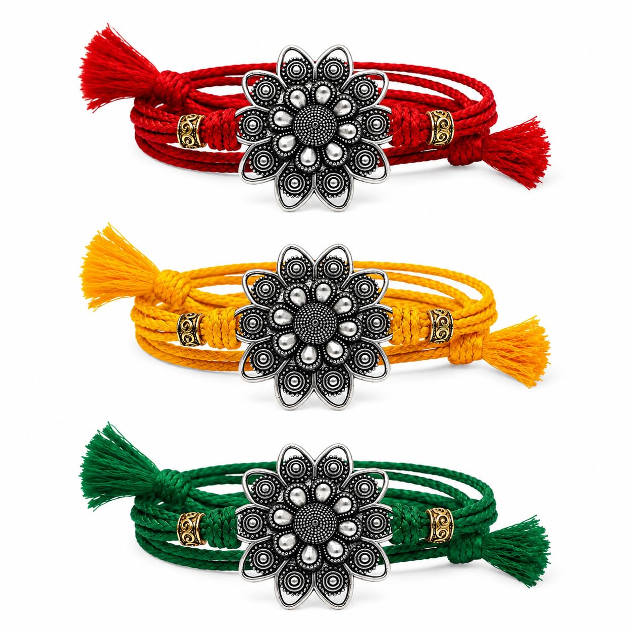 Silver Plated Flower Rakhi for Brother | Silver Rakhi with Complete Box include Kum Kum Chawal Pack