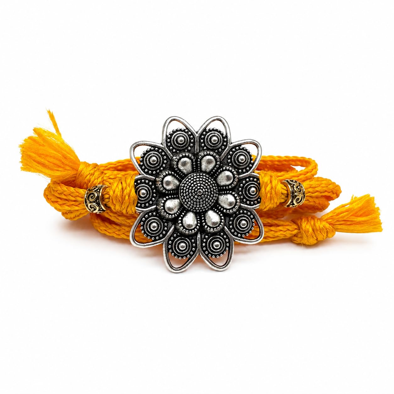 Silver Plated Flower Rakhi for Brother | Silver Rakhi with Complete Box include Kum Kum Chawal Pack (12)