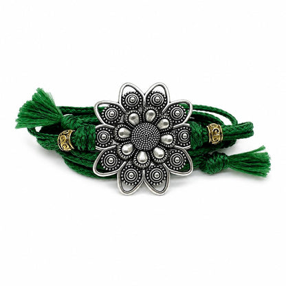 Silver Plated Flower Rakhi for Brother | Silver Rakhi with Complete Box include Kum Kum Chawal Pack (6)