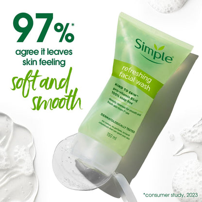 Simple Kind to Skin Refreshing Facial Wash, Soap-Free Gentle Cleanser with Vitamin E and Glycerin, for Sensitive Skin - in us