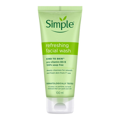 Simple Kind to Skin Refreshing Facial Wash, Soap-Free Gentle Cleanser with Vitamin E and Glycerin, for Sensitive Skin