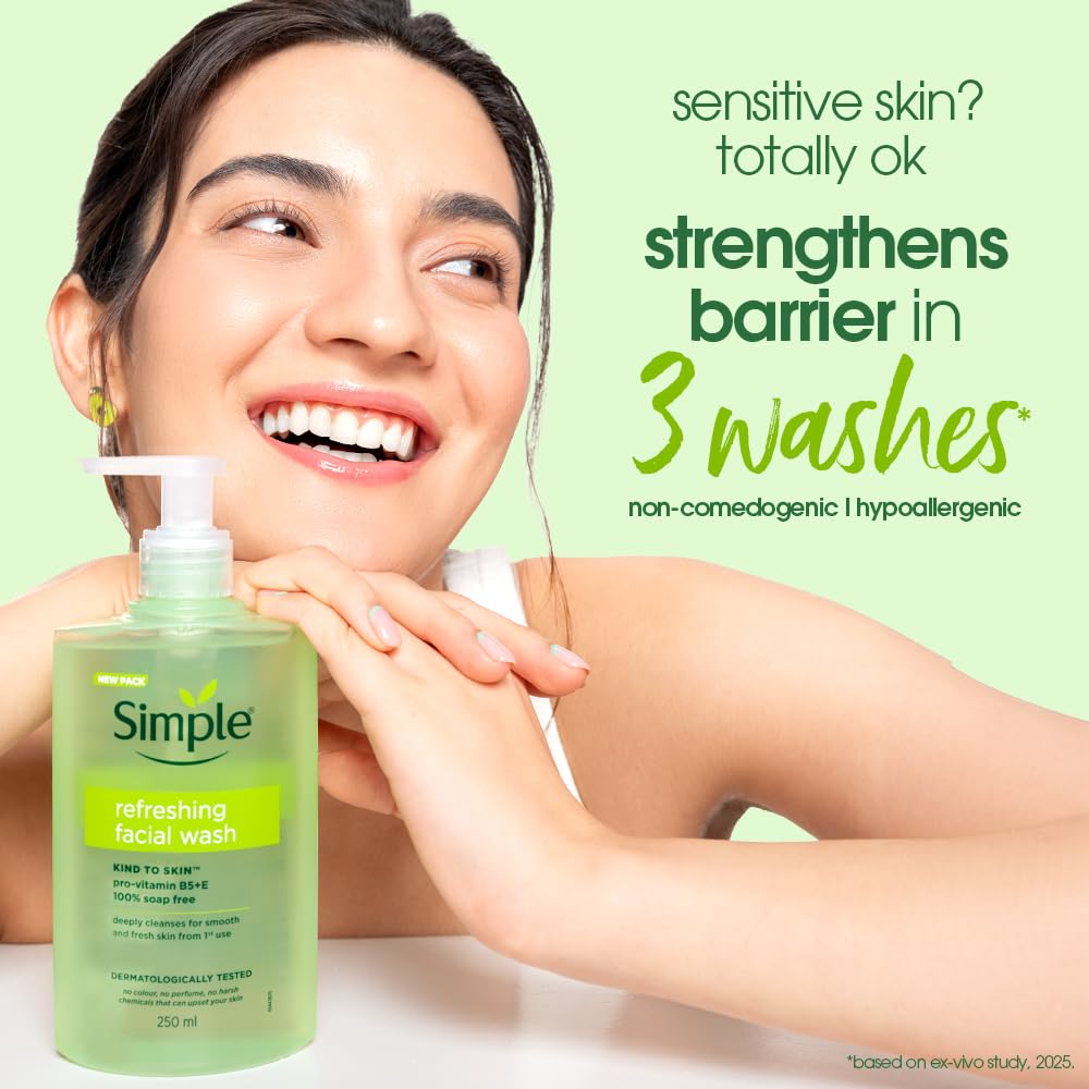 Simple Kind to Skin Refreshing Facial Wash, Soap-Free Gentle Cleanser with Vitamin E and Glycerin, for Sensitive Skin - in us