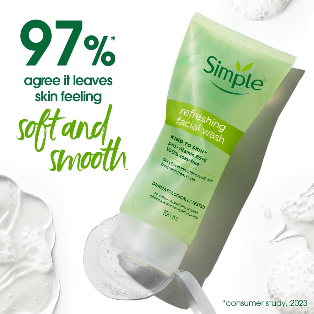 Simple Kind to Skin Refreshing Facial Wash, Soap-Free Gentle Cleanser with Vitamin E and Glycerin, for Sensitive Skin - in us