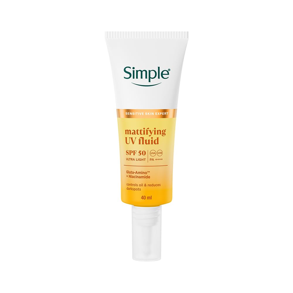 Simple Mattifying UV Fluid SPF 50 PA++++ Sunscreen, 40ml, with Niacinamide, Lightweight Formula for Oily Skin