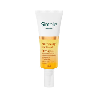 Simple Mattifying UV Fluid SPF 50 PA++++ Sunscreen, 40ml, with Niacinamide, Lightweight Formula for Oily Skin