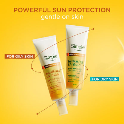Simple Mattifying UV Fluid SPF 50 PA++++ Sunscreen, 40ml, with Niacinamide, Lightweight Formula for Oily Skin - size and scal