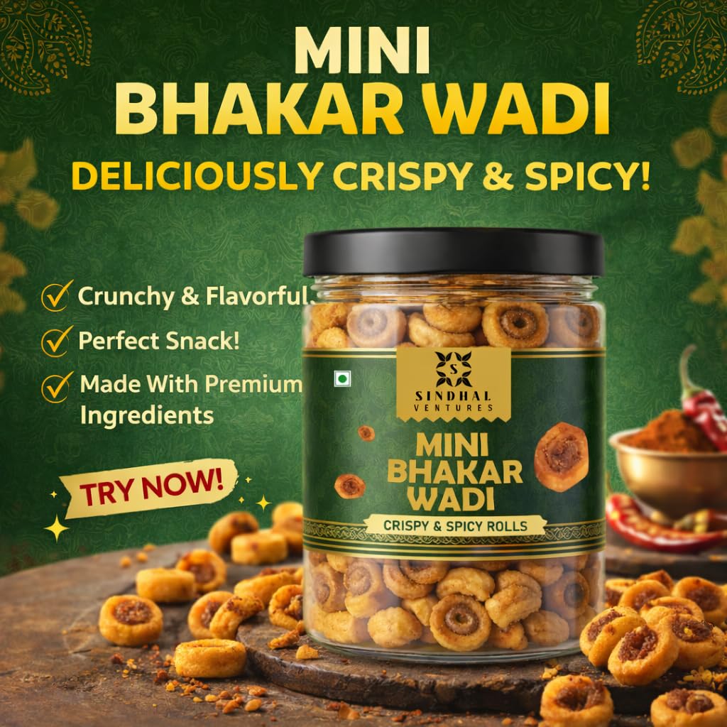 SINDHAL VENTURES Mini Bhakarwadi, Masala Flavor, Vegetarian Snack Mix, Traditional Maharashtrian Delicacy - back view