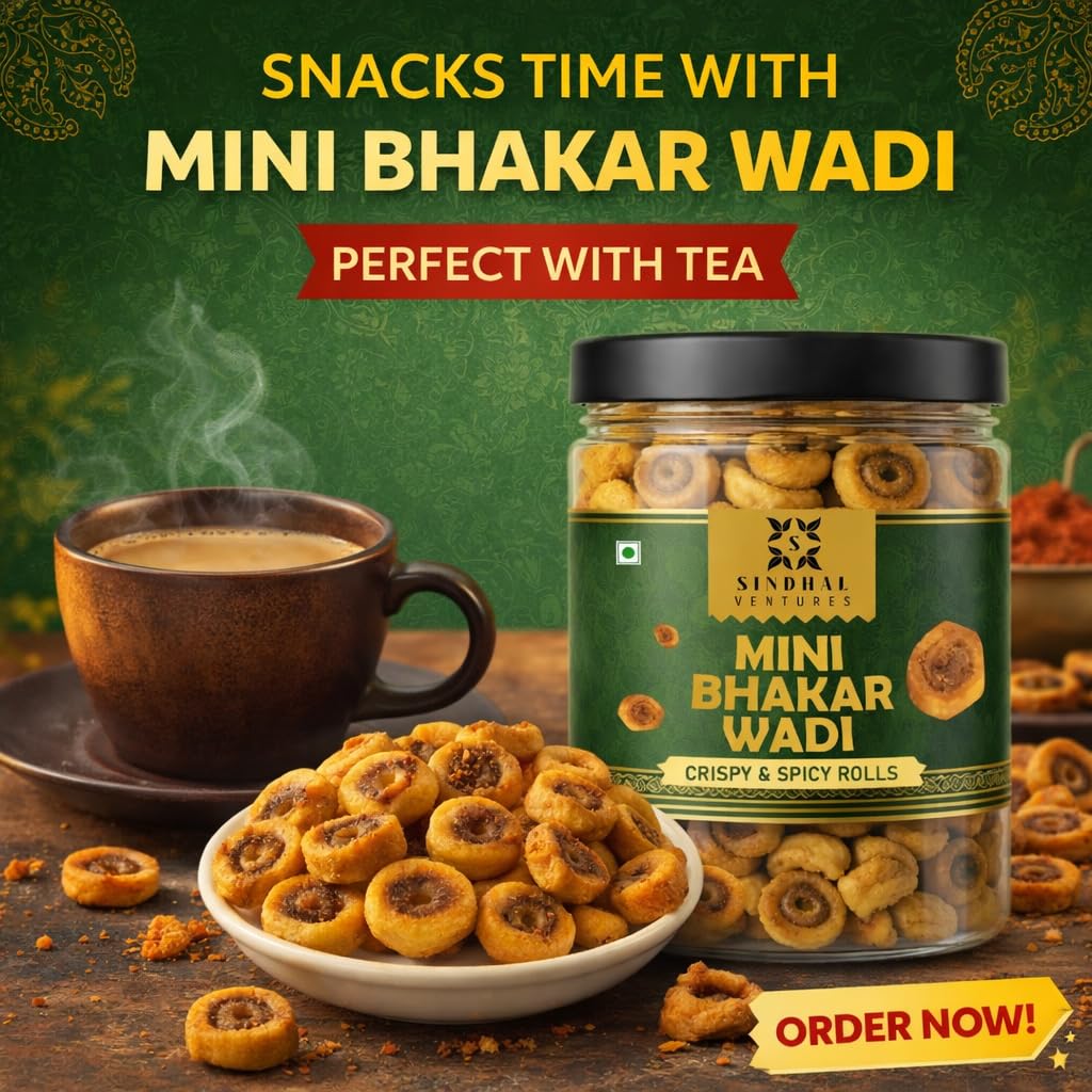 SINDHAL VENTURES Mini Bhakarwadi, Masala Flavor, Vegetarian Snack Mix, Traditional Maharashtrian Delicacy - packaging
