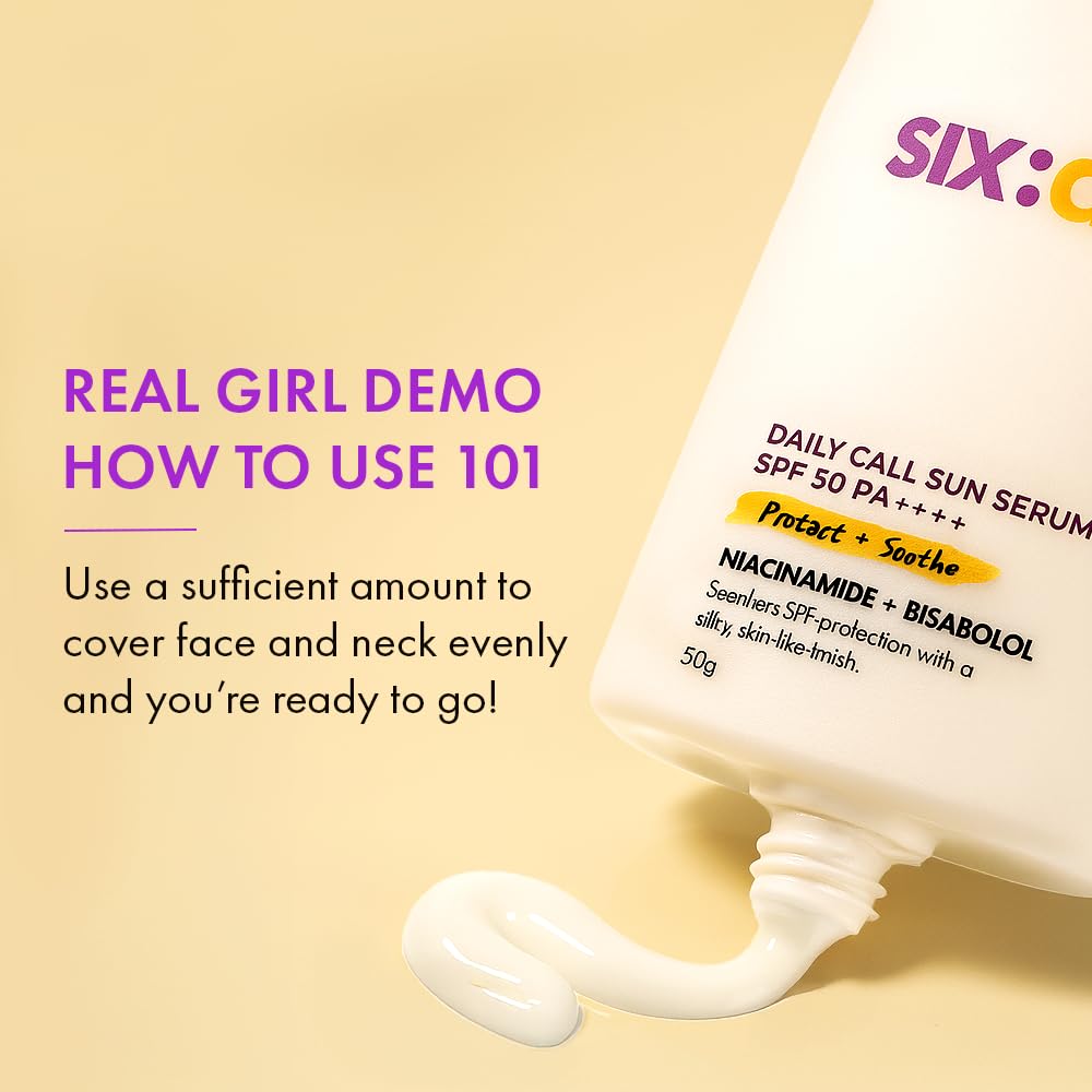 sixam glow 3-in-1 Korean Sunscreen SPF 50 PA++++ with Niacinamide & Bisabolol, 50g, Daily Sun Protection Serum - close-up det