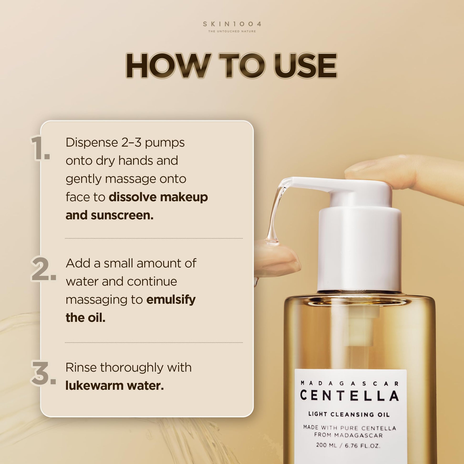 SKIN1004 Madagascar Centella Light Cleansing Oil, Gentle Makeup Remover for All Skin Types, Adult - close-up detail (14)