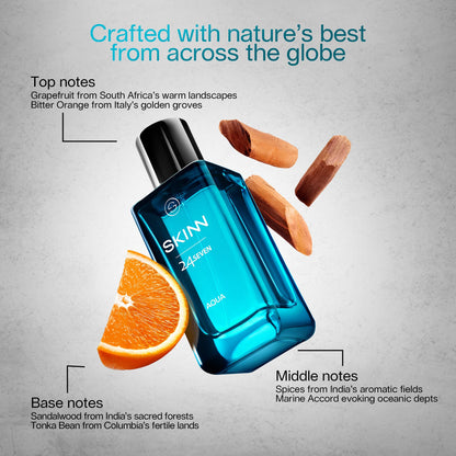Skinn By Titan 24 Seven Aqua Eau de Parfum, Citrus-Marine Scent, Unisex Modern Fragrance - packaging