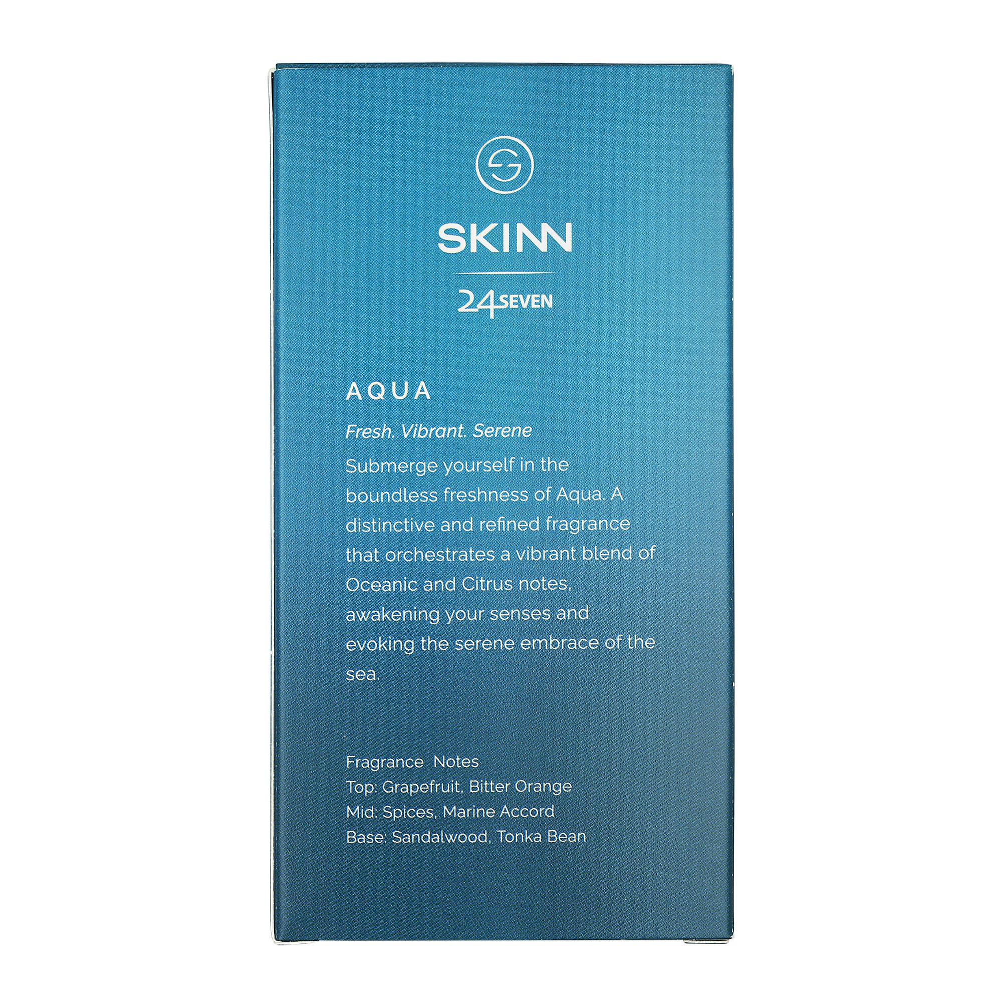 Skinn By Titan 24 Seven Aqua Eau de Parfum, Citrus-Marine Scent, Unisex Modern Fragrance - close-up detail
