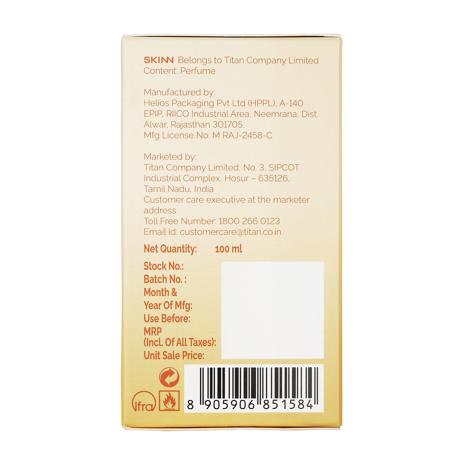 Skinn By Titan 24Seven Caramel Eau De Parfum for Women, 100ml, Modern Fragrance - size and scale