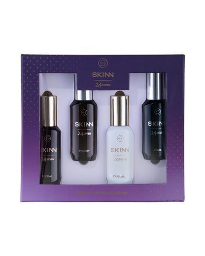 Skinn By Titan 24Seven Eau de Parfum Gift Pack, 20ml x 4, Unisex Set, Floral Caramel Woody Aqua